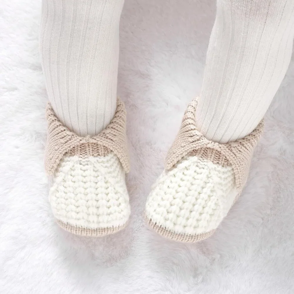 Newborn Infant Boys Girls White Knit Crochet Soft Cozy Warm Sock Shoes Boots